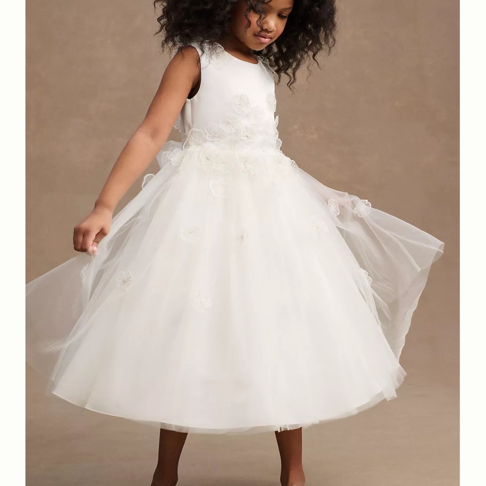 Princess Daliana Emmie Floral Applique Tulle Flower Girl Dress Size 6 - Ivory